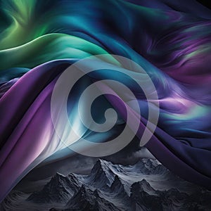 Colorful silk fabric surface in northern lights abstract background.