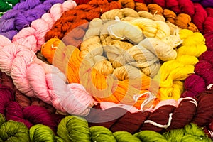 Colorful silk fiber ready to weave into silk cloth.
