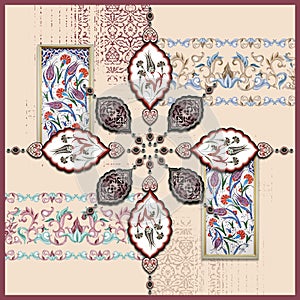 colorful silk scarf design with ottoman tile ornaments photo