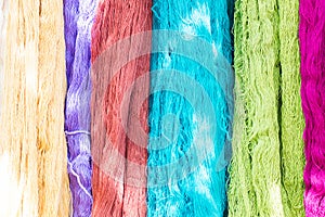 Colorful Of Silk Threads, Fabric Dyeing, Cotton Stained By Natural Subject