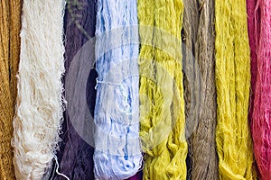 Colorful Of Silk Threads, Fabric Dyeing, Cotton Stained By Natural Subject