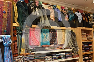 Colorful silk ties in one of market in the Istanbul Bazaar.