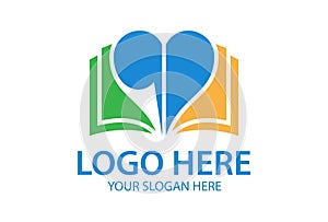 Colorful Simple Open Book Love Logo Design