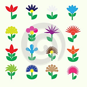 Colorful simple retro small flowers set of icons eps10