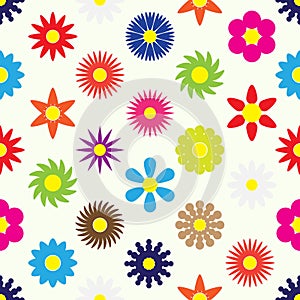 Colorful simple retro small flowers set seamless pattern eps10