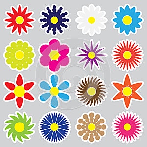 Colorful simple retro small flowers set of stickers eps10