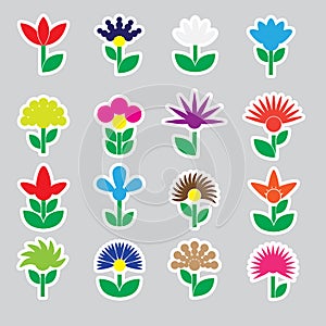 Colorful simple retro small flowers set of stickers icons eps10