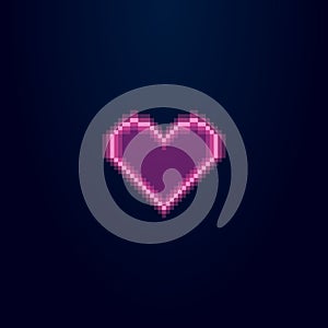 Simple vector pixel art illustration of absrtract red or pink led light heart symbol