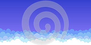 illustration of white curly clouds in the blue sky in retro platformer style