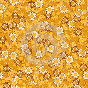 Colorful simple yellow and golden daisy flowers seamless pattern, vector