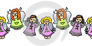 Colorful singing angels on white