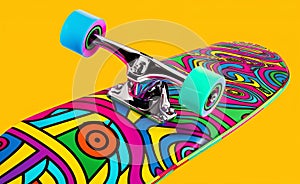 Colorful Skateboard on a Yellow Background