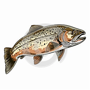 Colorful Sketch Of A Brown Trout - Uhd Image With Strong Linear Elements