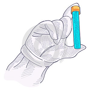 Colorful sketch drawing of researcher hand holding test tube