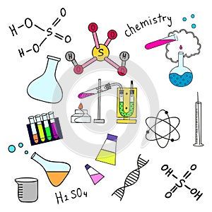 Colorful sketch of science doddle elements