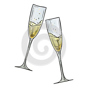 Colorful sketch of two glasses of champagne