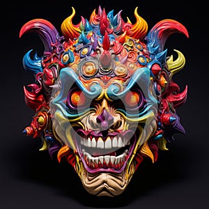 Colorful Skull Mask: Grotesque, Macabre Comic Book Art