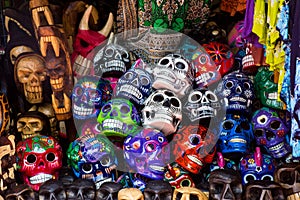 Colorful skulls handcrafted art in Mexico