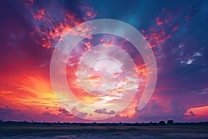 Colorful sky concept. Stunning sunset with vibrant twilight sky and clouds in a dramatic background. Generative AI