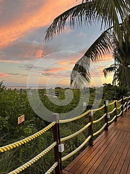 Colorful sky on the tropical beach photo