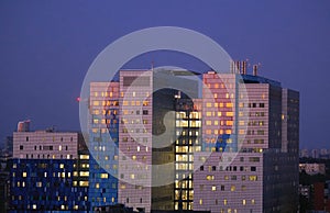 Colorful skycraper in the dusk photo