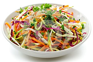 Colorful slaw made from broccoli stems and cabbage