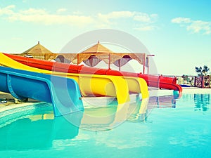 Colorful slides at the water park