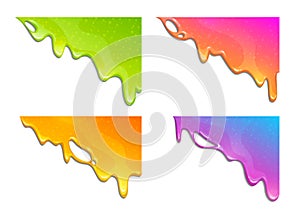 Colorful slimy dribbles. Slime drops on the corner, web banner template.