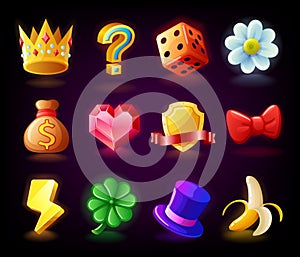 Colorful slots icon set N2 for casino slot machine, gambling games