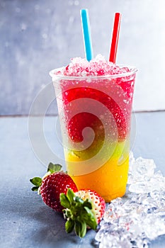 Colorful Slush Drink with Strawberries and Ice