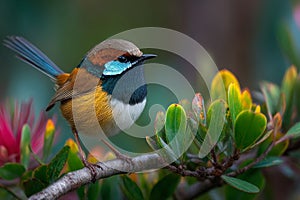 Colorful Small Bird Perched on Branch