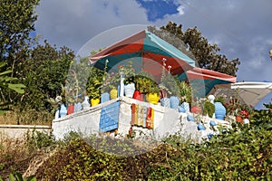 Colorful small lemonade shop on the hill in the village of Zia on Kos Island, Greece