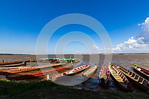 Colorful Small Wooden Ferry Boats At The Suriname French Guiana Border In Albina