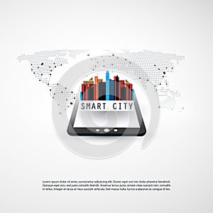 Colorful Smart City Design - Digital Network Connections, Technology Background