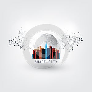 Colorful Smart City, Internet of Things or Cloud Computing Design Concept - Digital Network Connections, Technology Background