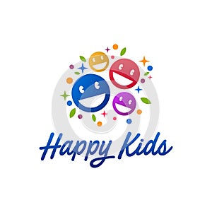 Colorful smiling emoticon Happy kids logo