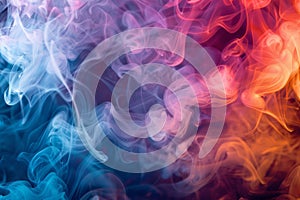 A colorful smoke background pattern with blue, red, and orange. Swirling and twisting, dynamic and energetic atmosphere