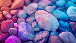 Colorful smooth stones with neon lighting