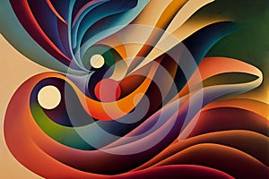 Colorful smooth waves, abstract curves and lines, art background, illustration, generative AI