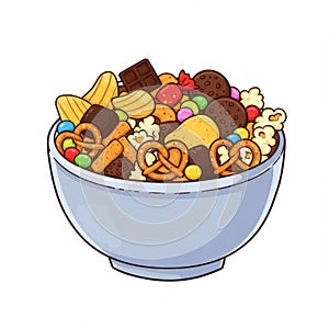Colorful Snack Mix in a Blue Bowl