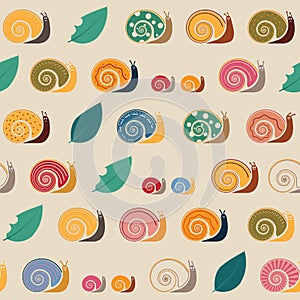 Colorful snails seamless pattern.