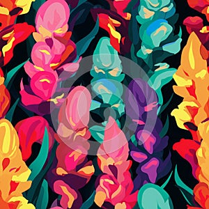 Colorful Snapdragon Rows: Triadic Neon Pop Art Illustration