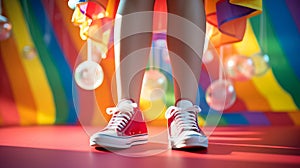 Colorful Sneakers On Rainbow Background: Celebrating Lgbtq Pride Month