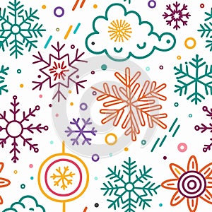 Colorful snowflake and cloud winter pattern