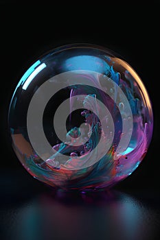 Colorful soap bubble isolated on black background. 3D illustration.