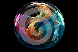 Colorful soap bubble isolated on black background. 3D illustration. generative ai