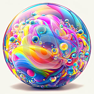 Colorful soap bubble isolated on white background. 3d illustration. generative AI