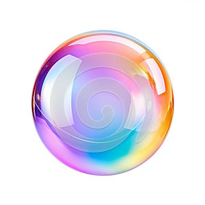 Colorful Soap Bubble with Rainbow Reflection Isolated on White. Generative ai