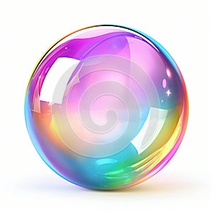Colorful Soap Bubble with Rainbow Reflection Isolated on White. Generative ai