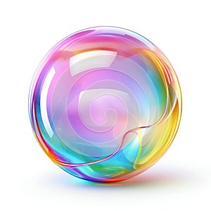 Colorful Soap Bubble with Rainbow Reflection Isolated on White. Generative ai